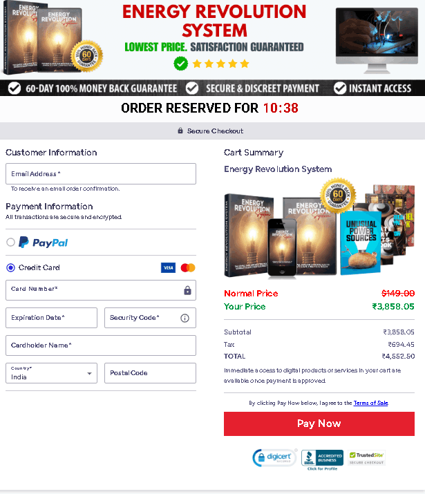 Energy Revolution System checkout page